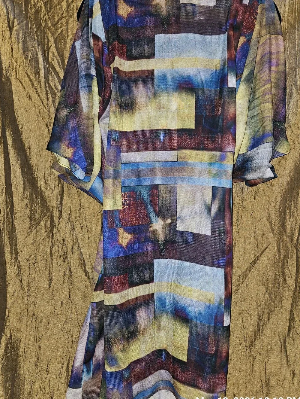 Aiden Multicolor Abstract Midi Dress - Blue, Yellow, Red - Picture 3 of 4